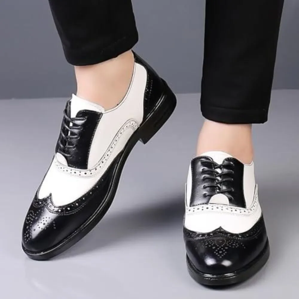 Men's Patchwork Two Tone Brogue Wingtip Oxfords  Leather Dress Shoes size 11